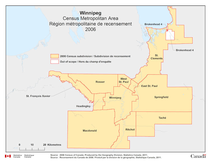 Carte géographique de la région métropolitaine de recensement de