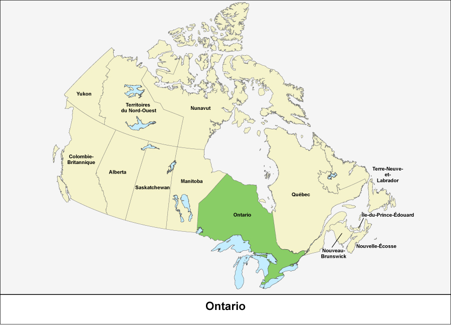 Carte du Canada montrant la province de l'Ontario en vert