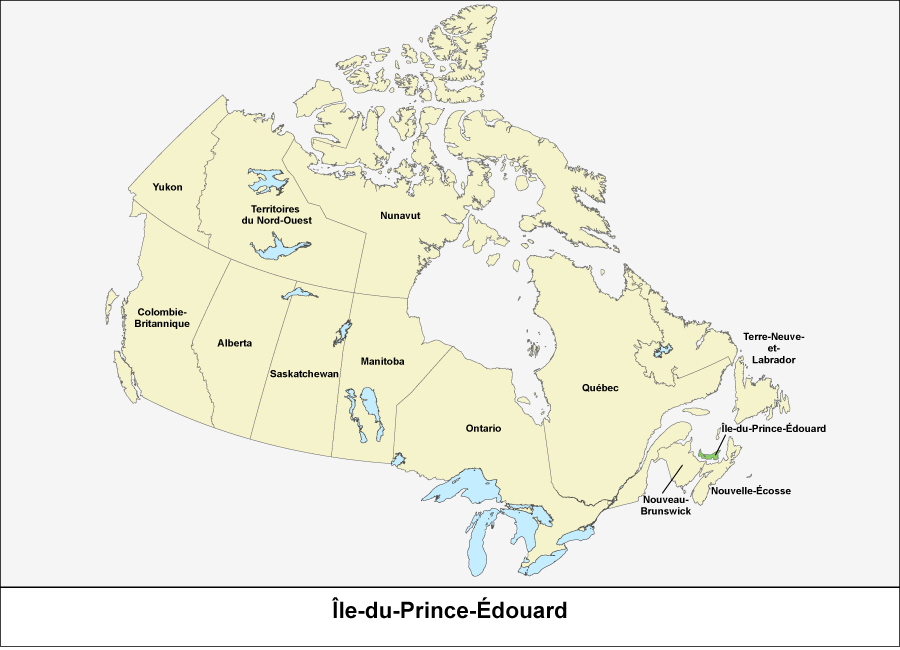Carte du Canada montrant la province de l'Île-du-Prince-Édouard en vert