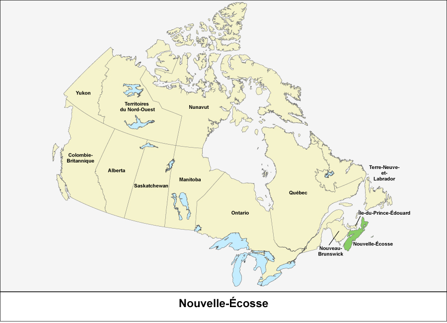 Carte du Canada montrant la province de la Nouvelle-Écosse en vert