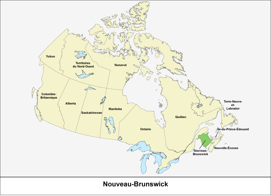 Carte du Canada montrant la province du Nouveau-Brunswick en vert