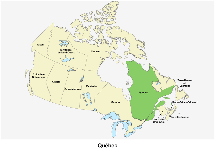 Carte du Canada montrant la province du Québec en vert