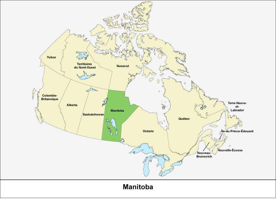 Carte du Canada montrant la province du Manitoba en vert