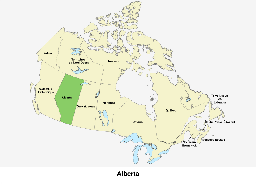 Carte du Canada montrant la province de l'Alberta en vert