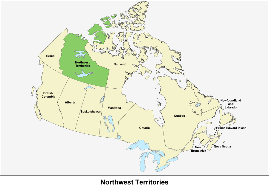 Map of Canada showing Northwest Territories in green