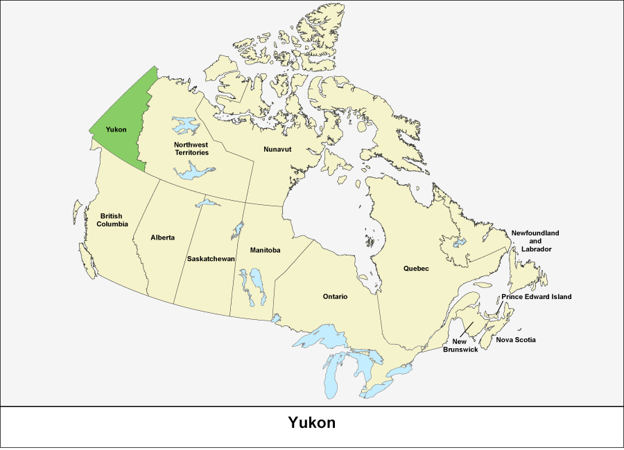Map of Canada showing Yukon in green