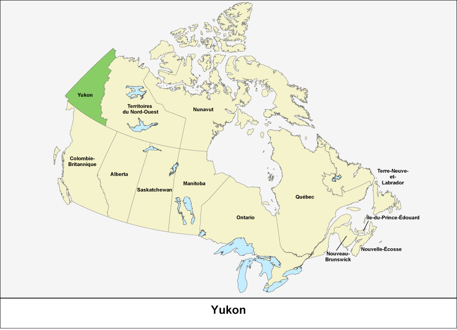 Carte du Canada montrant le Yukon en vert