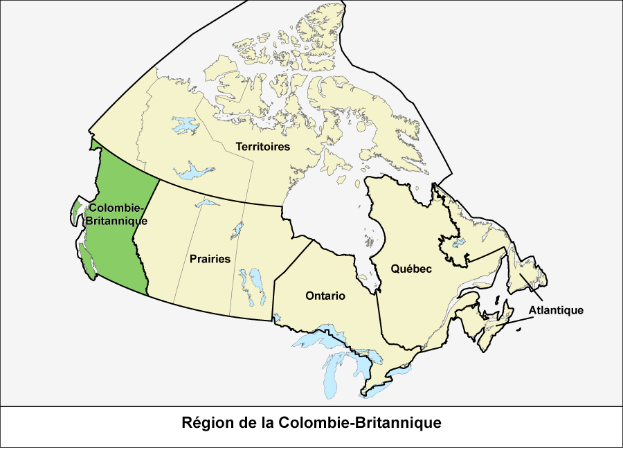 Carte du Canada montrant la région de la Colombie-Britannique