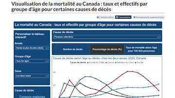 Visualisation de la mortalité au Canada : taux et effectifs par groupe d'âge pour certaines causes de décès
